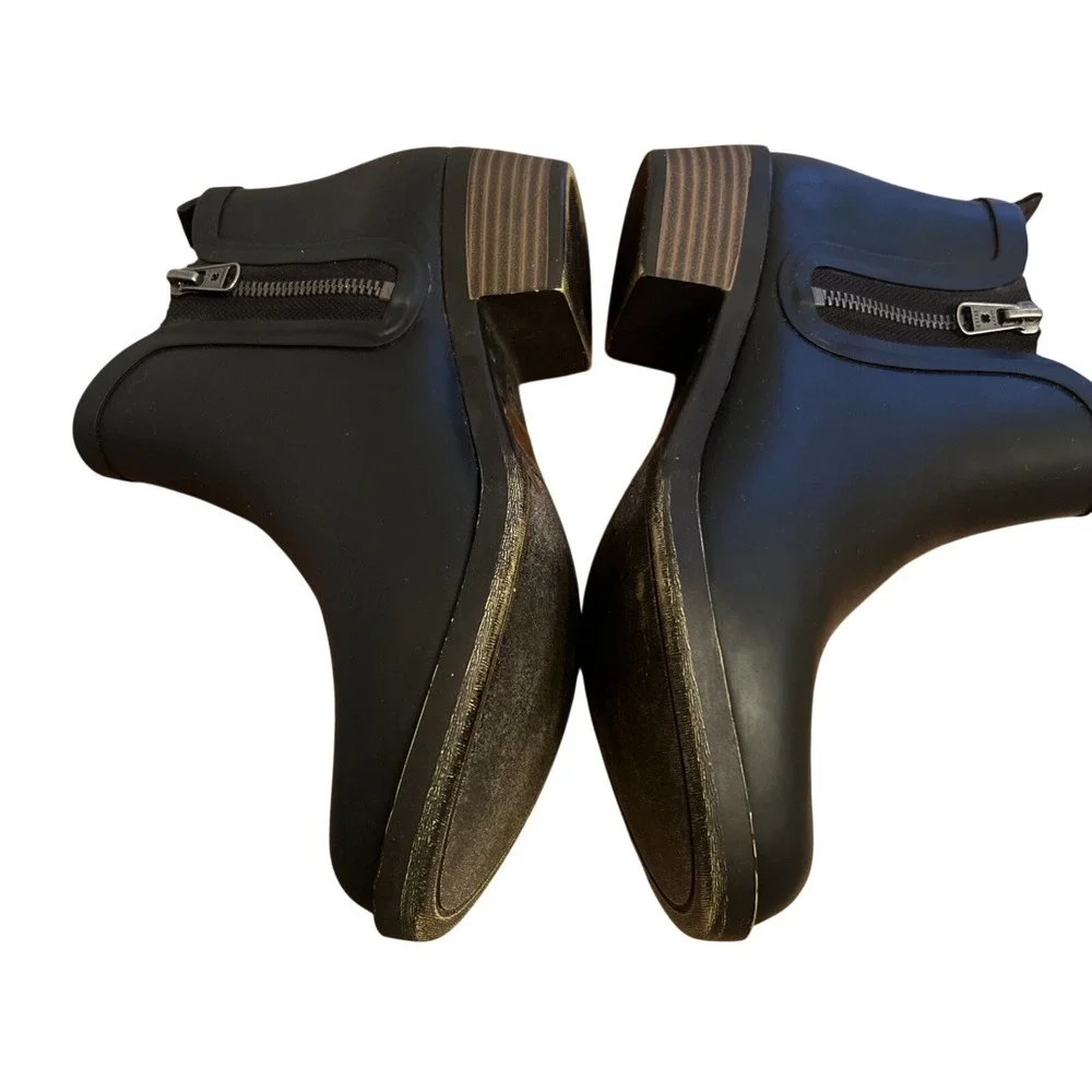 Lucky Brand Baselrain Black Rubber Waterproof Zip Ankle Boots Women Size‎ 8M